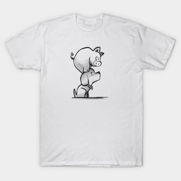 Pig and pup T-Shirt by Jason's Doodles